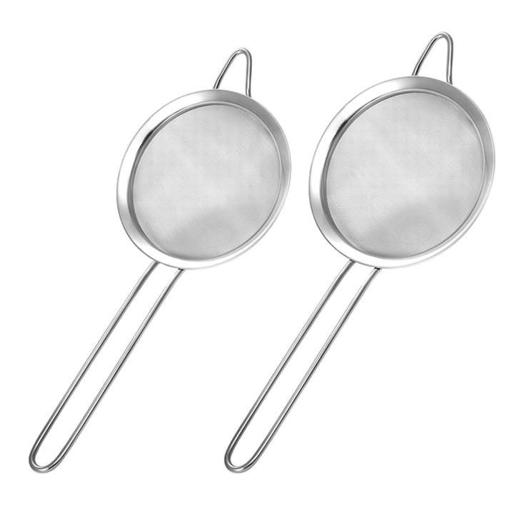 Set 2 Sita cu Plasa Fina, Rqiurpn, cu maner, inox, argintiu