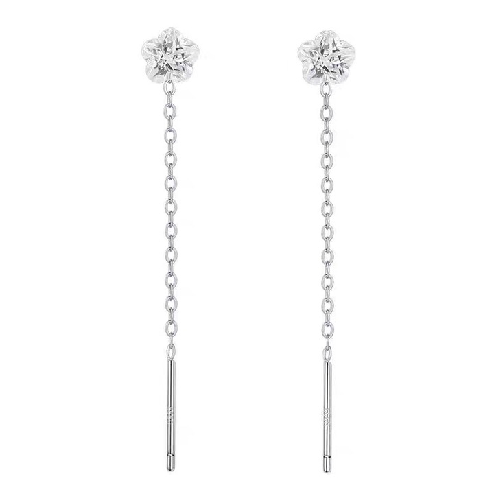 Cercei lungi argint eleganti, Diva4u, Argint 999/Zirconiu, Antialergic/Antibacterian, Model floral, 4.5 cm