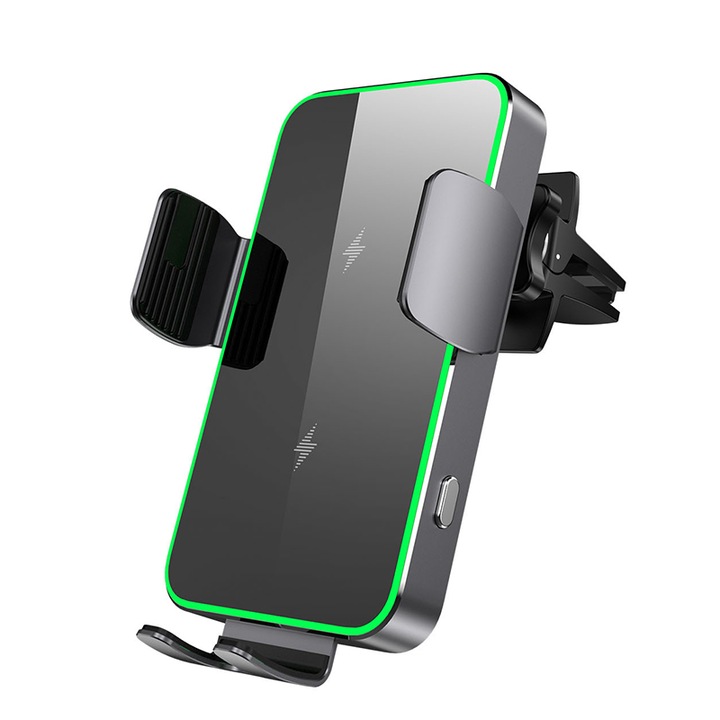 Vezeték nélküli telefontartó autóhoz, szellőzőrácsba rögzítéssel, A legtöbb telefont támogatja, univerzális, Gyorstöltés, Vaxiuja, Fekete