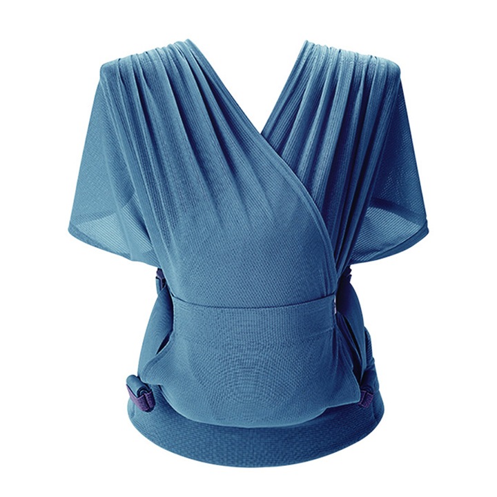 Marsupiu port bebe, Elastic, Capacitate portanta 15 kg, 3 pozitii de purtare, 0-24 luni, Design confortabil, Ergonomic, Mod pentru alaptare, Vaxiuja, albastru