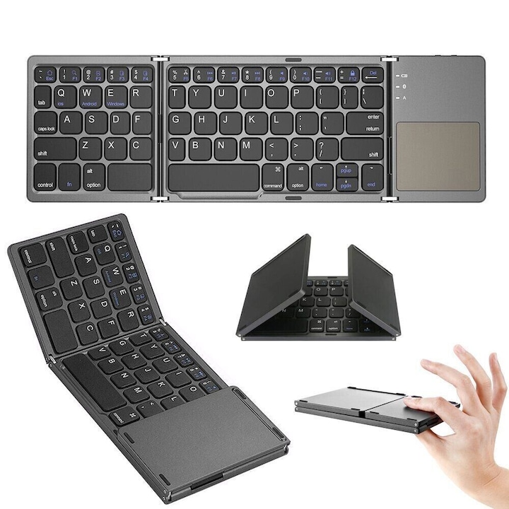 Tastatura pliabila ultra-subtire, Bluetooth, portabila mini, fara fir, cu touchpad pentru Android, Windows, PC, tableta, cu baterie Li-ion reincarcabila