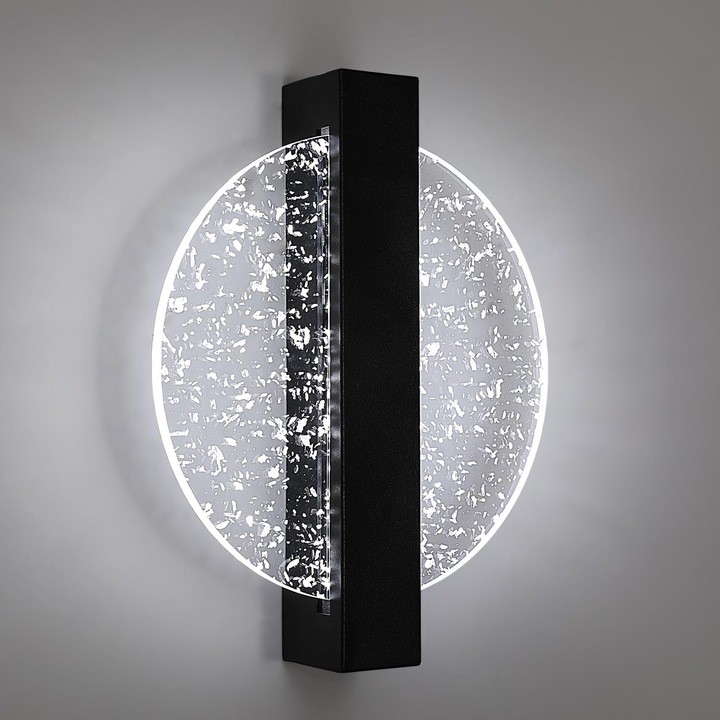 LED стенна лампа, Mckalen, 12W, регулируема, 3000/4000K/6500K, кръгла черна, за всекидневна, коридор, стълбище, спалня