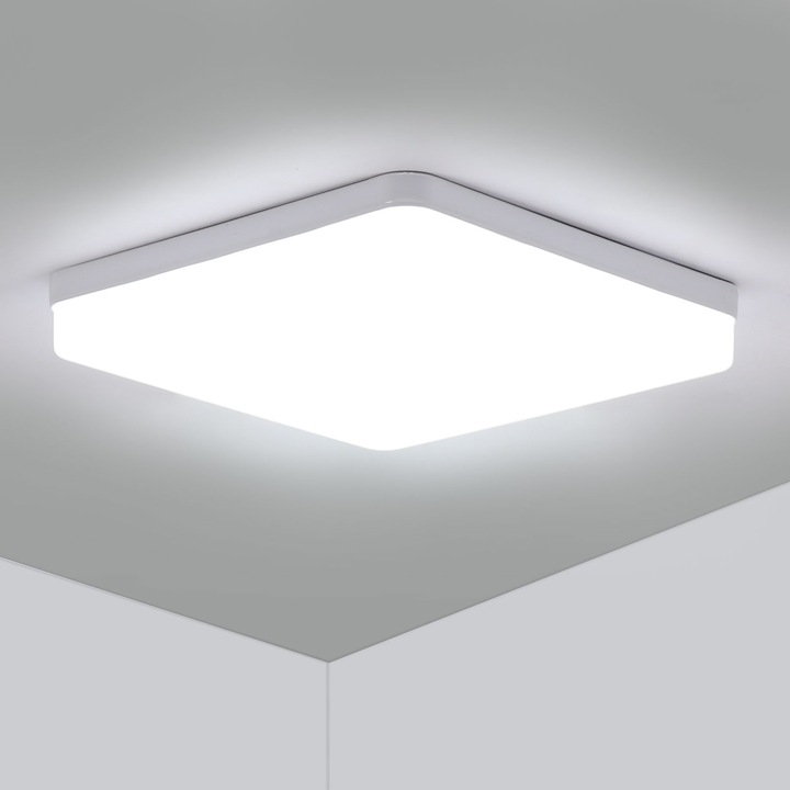 LED плафониери, Mckalen, 24W, 2700LM, бели, квадратни, IP44 водоустойчиви, за спалня, кухня, всекидневна, баня, трапезария, коридор, студено бял, 6500K