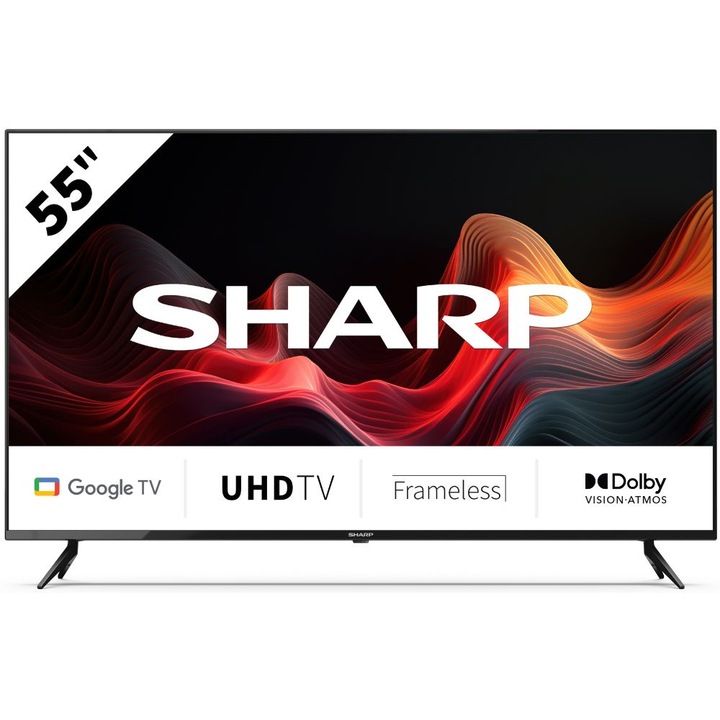 Телевизор Sharp LC-55GL4060E, 55”, 4K, Ultra HD, LED, Google TV, Черен
