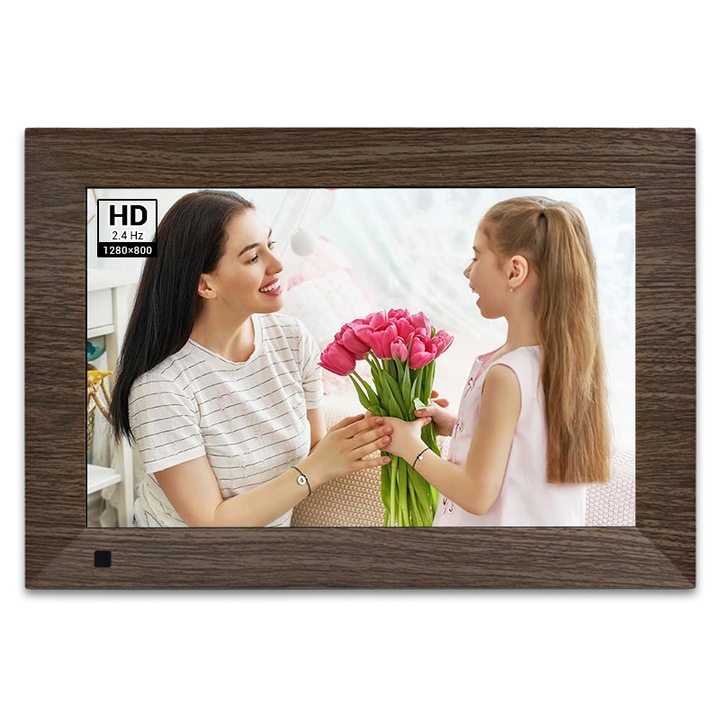 CHIGOODS® wifi цифрова фоторамка, 10,1 инча, 32 GB, сензорен екран 600X1024 HD IPS, приложение Frameo, автоматична индукция, microSD, снимки/видео, високоговорител, дървесно зърно