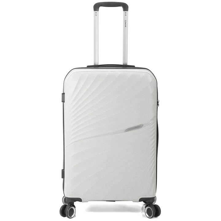 Troler mediu Benzi BZ 5755, polipropilena, cifru TSA, 4 roti duble, 66 cm, alb