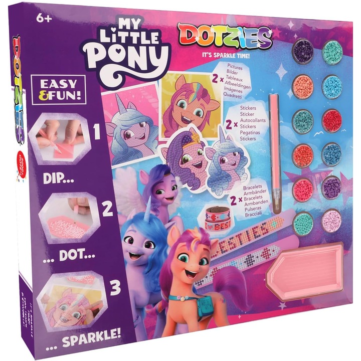 Set creativ 6 in 1, My Little Pony, pictura cu diamante, Diamond Dotz®