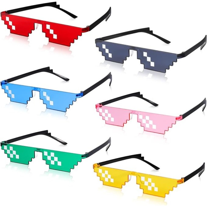 Set 6 Ochelari Thug Life Deal WIth It, JENUOS®, pixelati, 3 puncte, 6 puncte, Multicolor