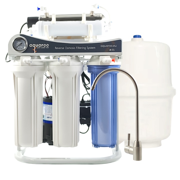 Filtru apa osmoza inversa cu pompa in 7 nivele cu alcalinizare PH+ si UV, 75 GPD, 0.0001 microni