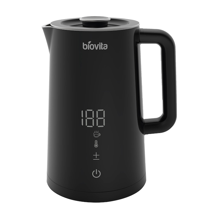 Електрическа кана, Biovita NERO, 1,7 л, 2200 W, интериор от неръждаема стомана, сензорен дисплей, регулируема температура, функция за поддържане на топлината