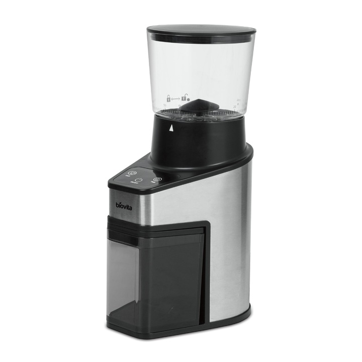 Rasnita Electrica pentru Cafea, Biovita AROMAX, 250 g Capacitate, 60 de Trepte, Afisaj Tactil, 150W
