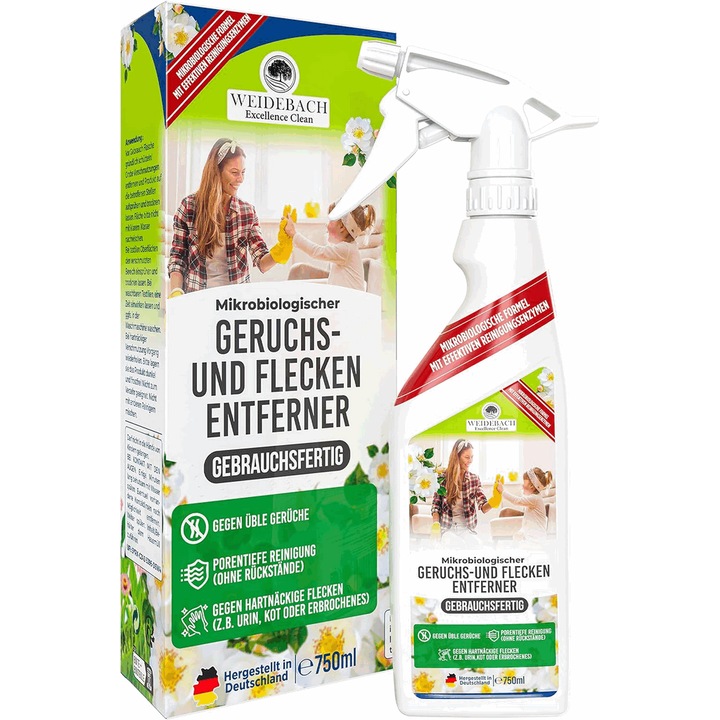 Spray pentru eliminarea petelor si a mirosurilor de uz casnic proaspat si eficient, biodegradabil, impotriva petelor si mirosurilor persistente, WEIDEBACH®, 750 ml