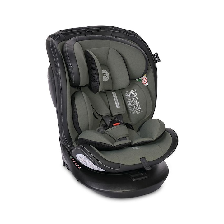 Scaun auto pentru copii Lorelli Aviator Green, Isofix, i-Size, 0 Luni-12 Ani, 40-150 cm, certificat R129, baza rotativa 360 grade, reglabil, sistem protectie impact lateral, sistem antibasculare