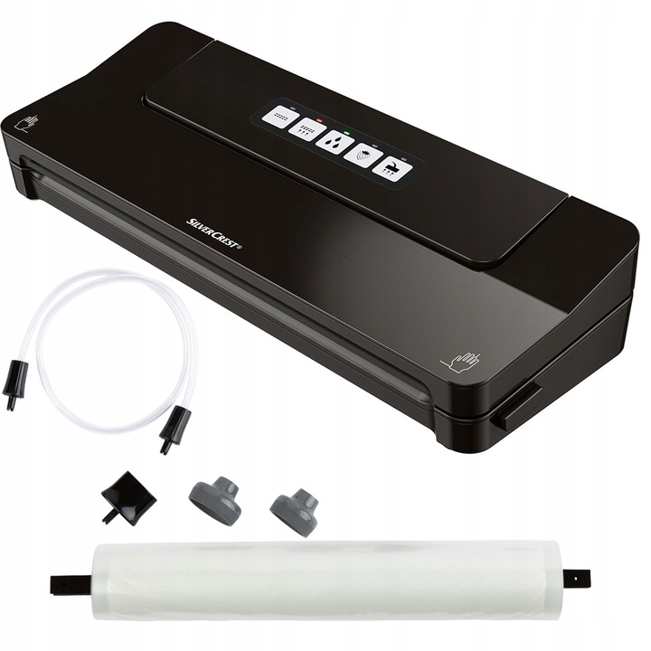 Комплект уред за вакуумиране на храна SilverCrest, Пластмаса, 125W, 38.6x14.5x7, 3 cм, 1100 гр, Черен