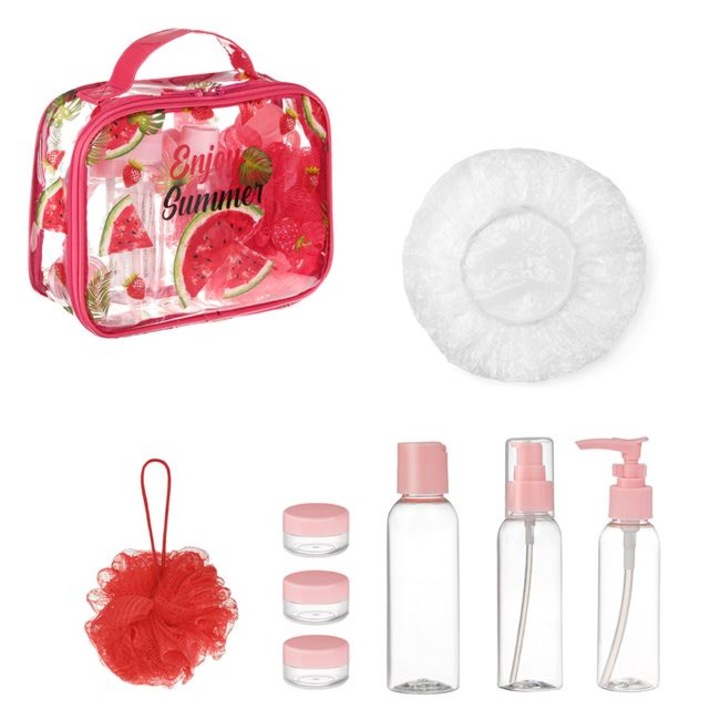 Set de Voiaj cu 8 accesorii in Portfard Pepene Verde Capsune