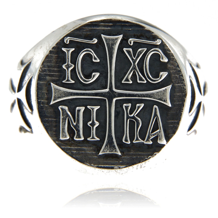 Ghiul din argint 925 oxidat, monograma IC XC NI KA, aprox. 21.80 g, simbol crestin ortodox