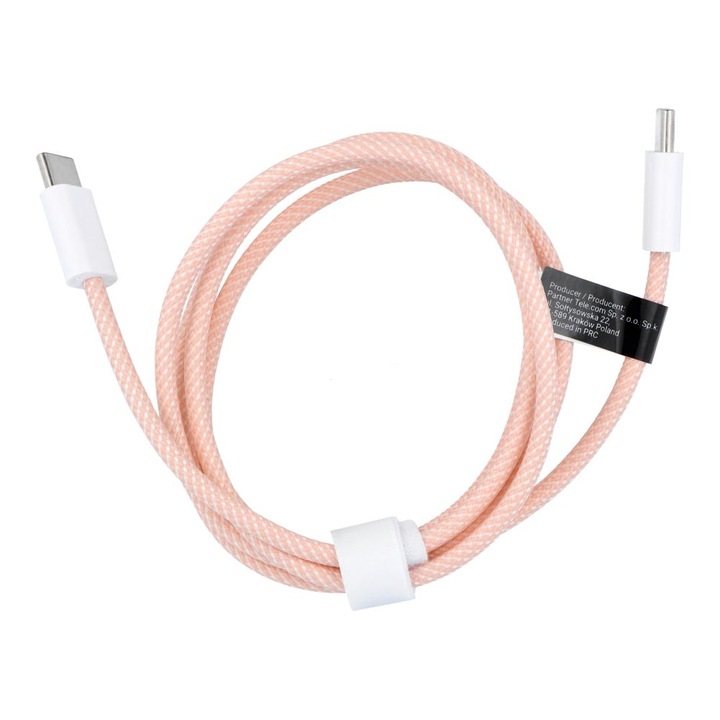 Kábel: Univerzális - Type-C (USB-C) / Type-C (USB-C) pink szövet kábel 1, 5m, 60W
