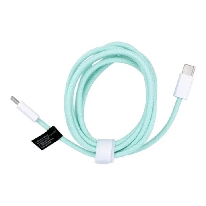 Kábel: Univerzális - Type-C (USB-C) / Type-C (USB-C) zöld szövet kábel 1,5m, 60W