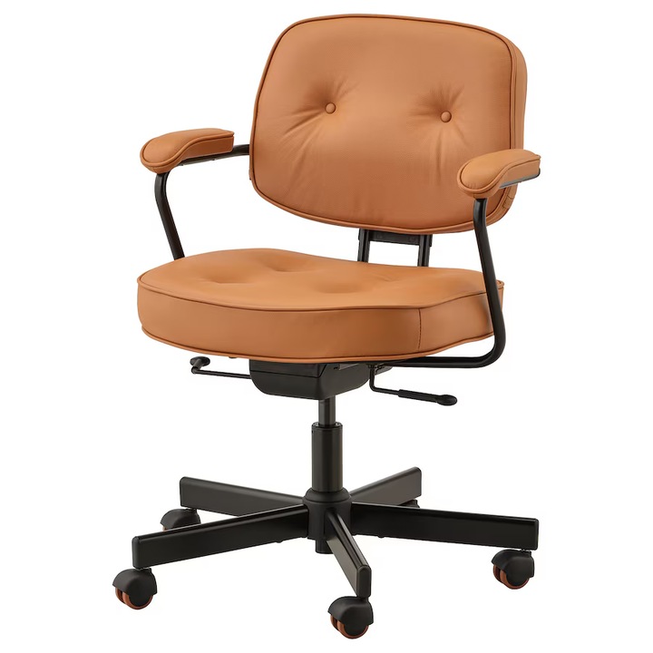 Professzionális irodai szék, forgatható, természetes bőrből, aranybarna