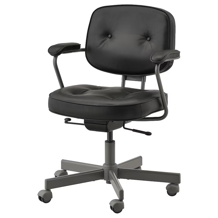 Professzionális irodai szék, forgatható, természetes bőrből, Fekete