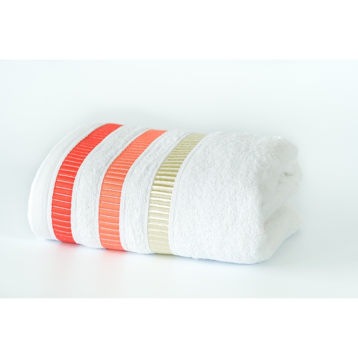 Хавлиена кърпа Kotonia Home - Pastel Ingie, 100% памук, 70x140 см, бяла с оранжева декорация