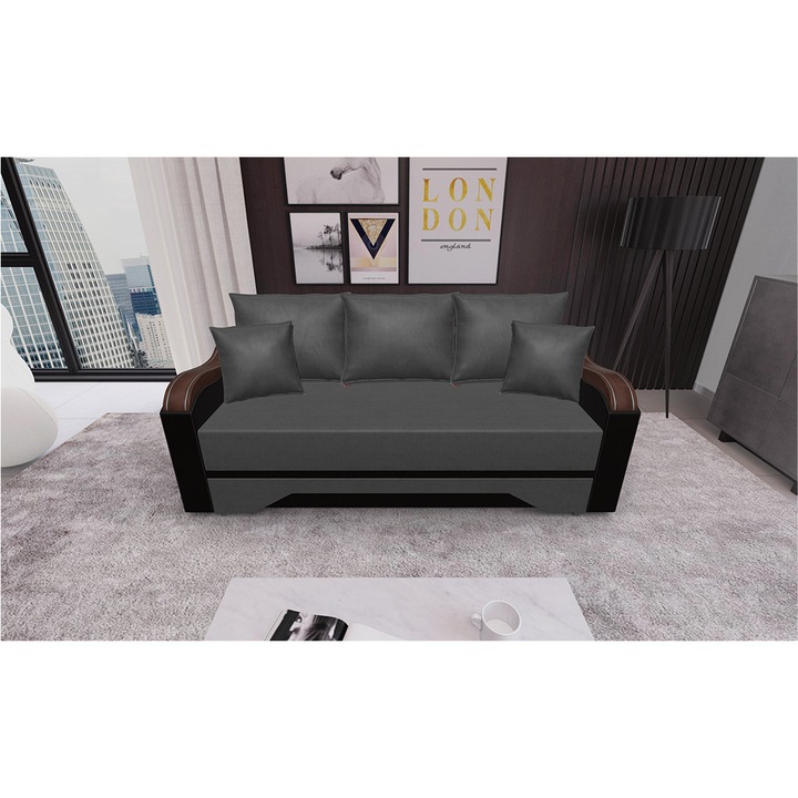 Canapea Bianca Fresh16 Wenge, 220 x 108 x 81 cm, culoare gri inchis