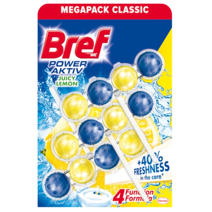 Odorizant toaleta Bref Power Aktiv Lemon, 3x50 g