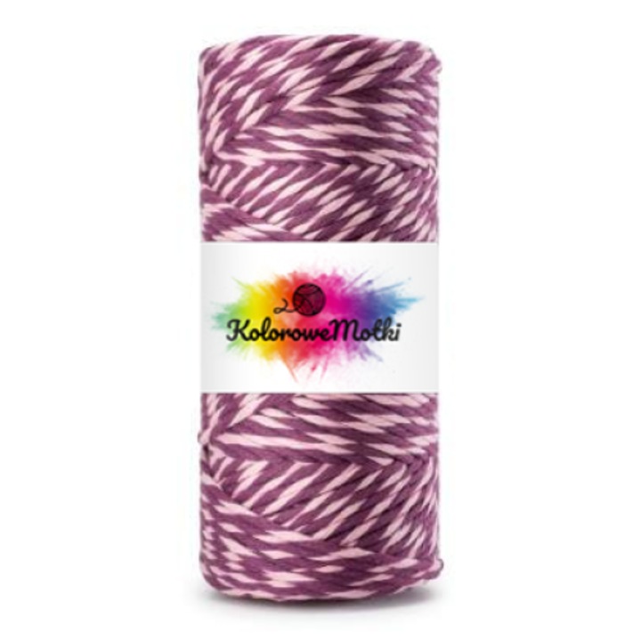 Snur pentru macrame, KoloroweMotki, X033, Bumbac, Rasucit, 100m, 3mm, Liliac-Violet