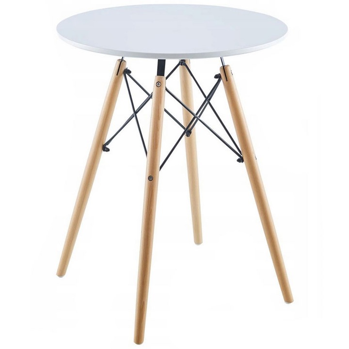 Masa rotunda pentru living, design scandinav, diametru 60cm, alb