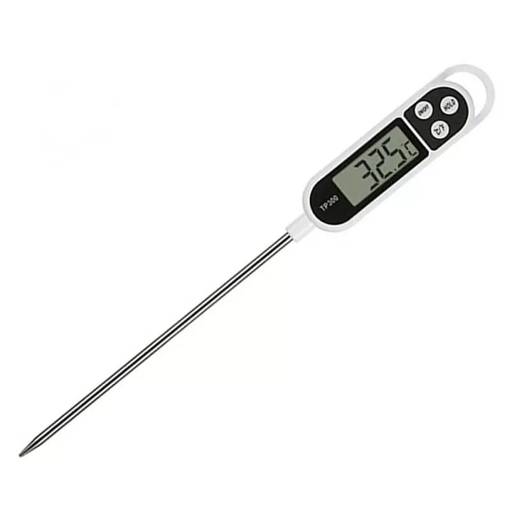 Behelyezhető digitális ételhőmérő rúddal, 3 gombbal és automatikus stoppal, mérési tartomány -50°C - +300°C, Gonga® White