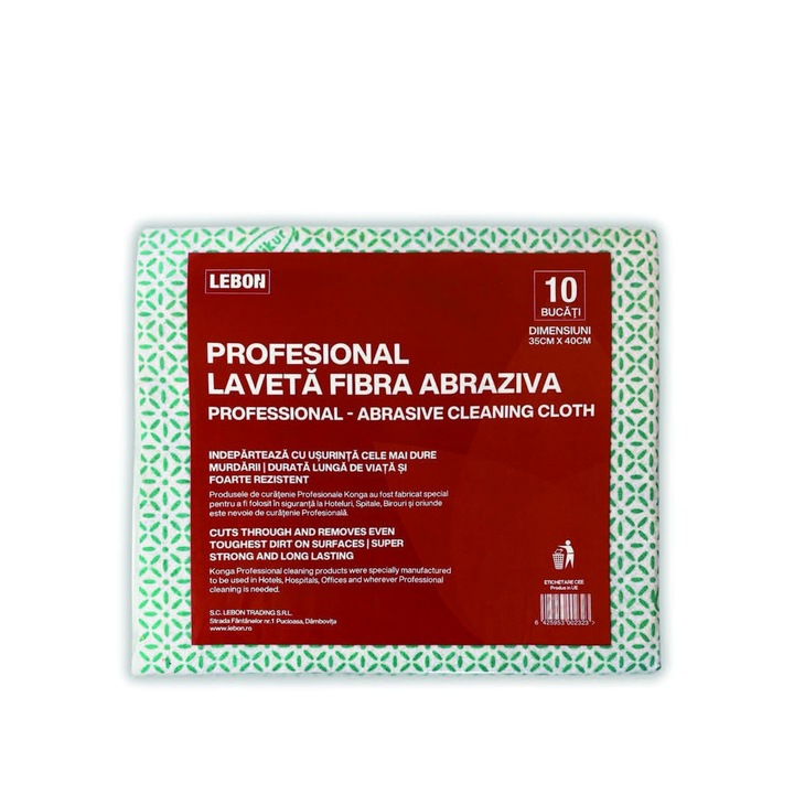 Set - 10 x Laveta cu Fibra Adeziva 35x40cm, Super Absorbant, Culoare Verde, Konga Profesional
