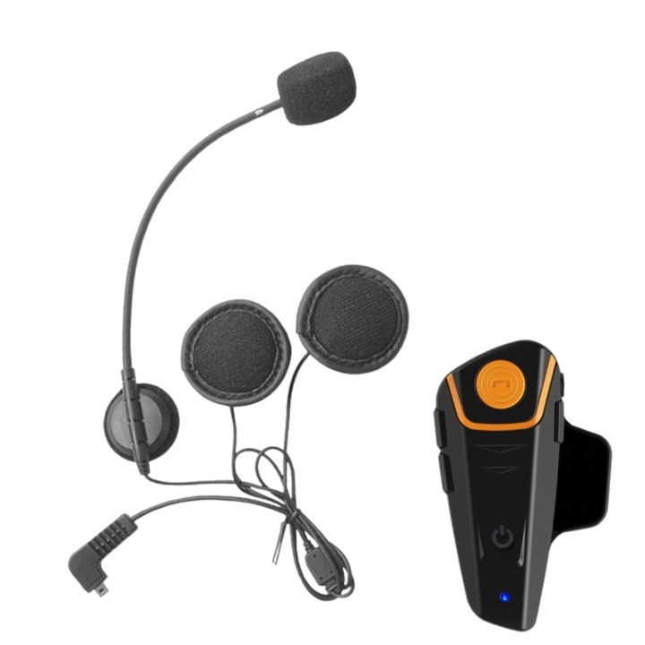 Sistem de comunicare interfon pentru motociclete, cu casti wireless, Auto Answer, Suport FM, Negru