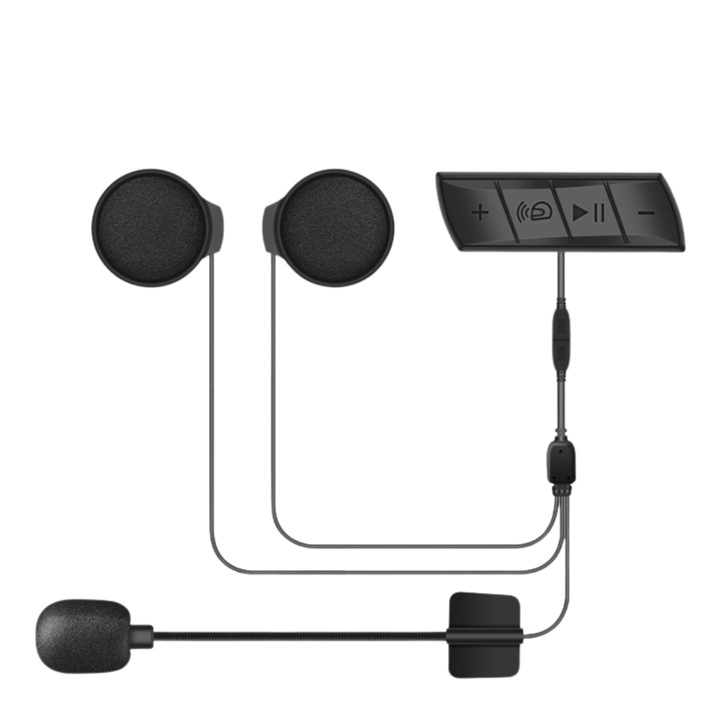 Sistem de comunicare interfon pentru motociclete, cu casti wireless, comunicare hands-free, sunet clar, baterie de lunga durata, design rezistent la intemperii, negru