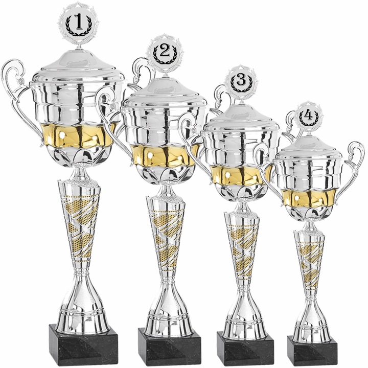 Set 4 Cupe Podium cu Capac, Metal, Plastic, Marmura, 59, 53, 49, 43 cm