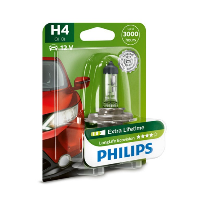 Bec Far H4 60/55W 12V Longer Life Ecovision Philips