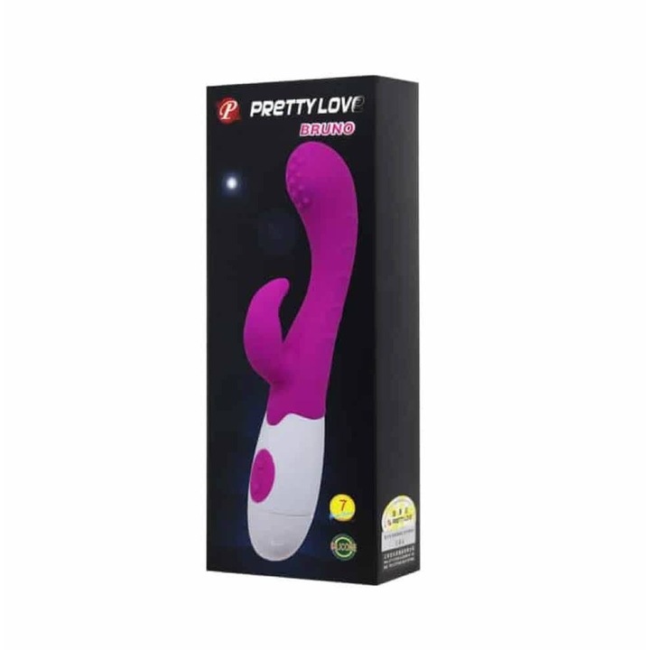 Forgó vibrátor Pretty Love Bruno, szilikon, stimulálja a csiklót és a G-pontot, hossza 16-20 cm, átmérője 3-3,4 cm
