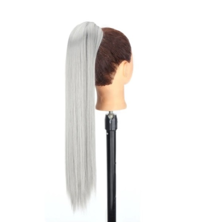 Extensie de par Gri Silver, Coada par ponytail dreapta, tip cleste, 60 cm, Animis Beauty ®, fibra sintetica cu aspect natural