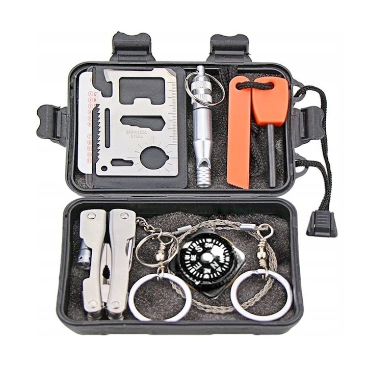 Kit de supravietuire, camping, 6 in 1, multifunctional, trusa