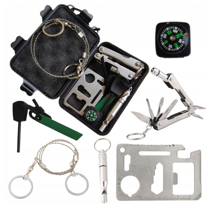 Kit de supravietuire, camping, 6 in 1, multifunctional, trusa