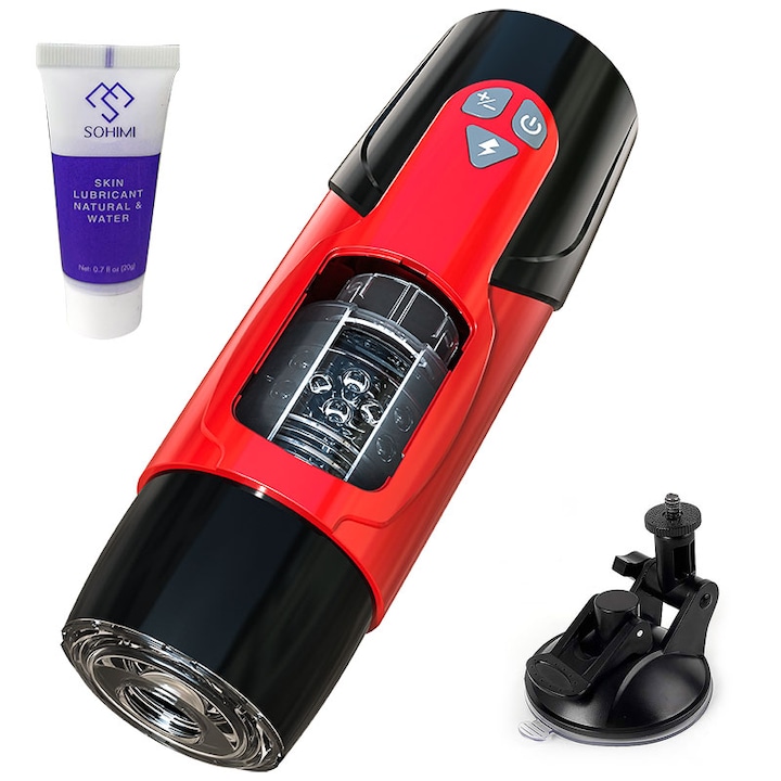 Set Masturbator Snapdera, 3 moduri de impingere, 7 moduri de rotatie, rosu, 5.5cm