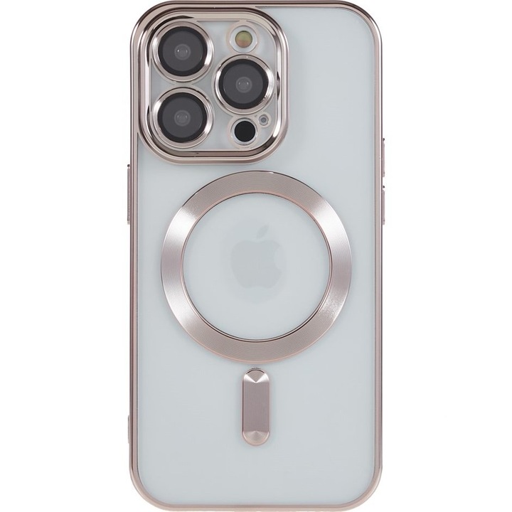 Apple iPhone 13 Pro Max készülékkel kompatibilis Magsafe tok, rózsaszín / arany, vezeték nélküli töltés, ütésálló, porálló, csúszásgátló, vezeték nélküli töltés, atlas
