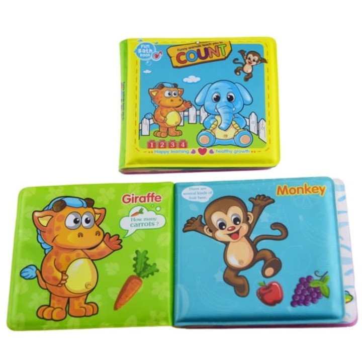 2 db-os fürdőkádas oktatókönyv készlet, hanggal, Állatkerti állatok témával és számokkal, puha, vízálló