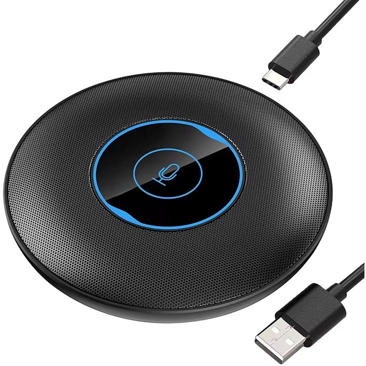 Microfon pentru conferinta, Profesional, USB, Condensator, Omni-directional, CR|GAS® BKM10, Portabil, Metalic, sala de sedinte, meeting online, chat, Negru