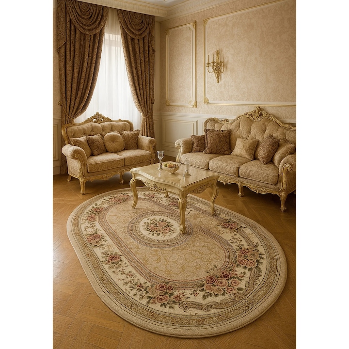 Covor Clasic, Home Vista, Lotos 571, Oval, Bej / Crem, 150x230 cm
