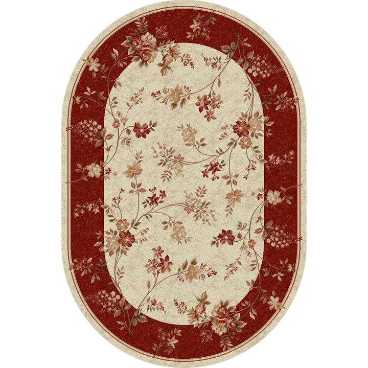 Kилим Home Vista, Lotos 551, Овал, Крем / Граната, 60x110 см