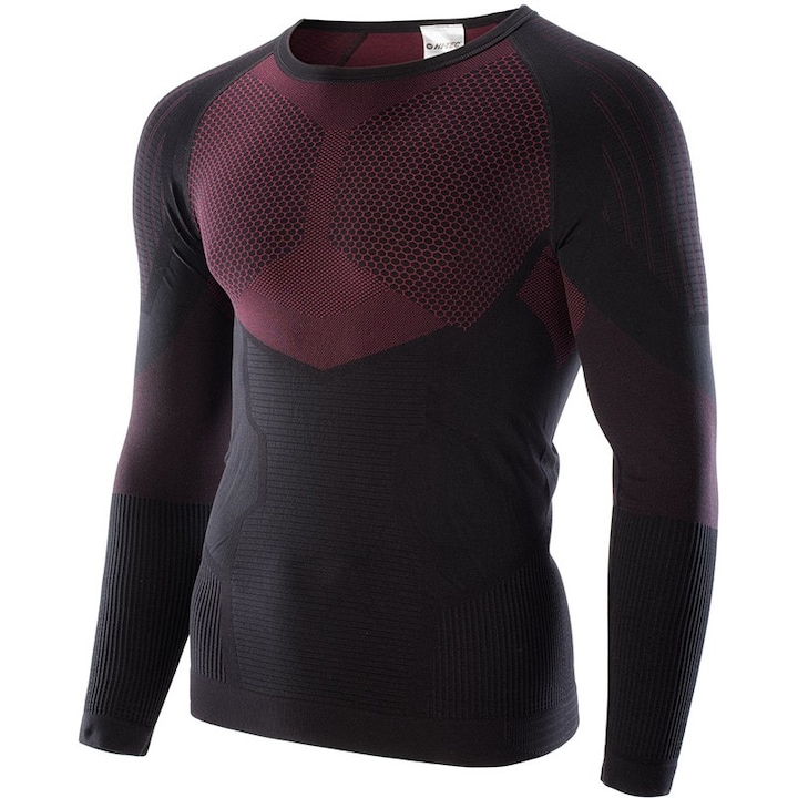 Bluza termica Hi-Tec Hino, respirabila, elastica, poliester/nylon, negru-rosu, XL/XXL