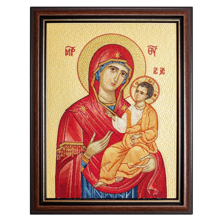 Икона на Богородица Пътеводителка (Одигитрия) - бродирана, в рамка, 27*21 см