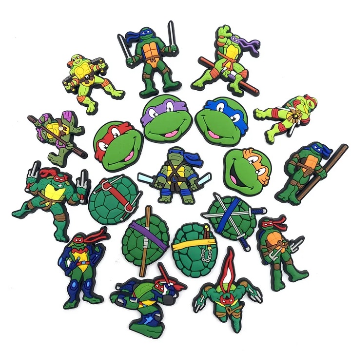 Set 20 Pinuri Jibbitz Accesorii pentru Crocs Saboti, Model Testoase Ninja
