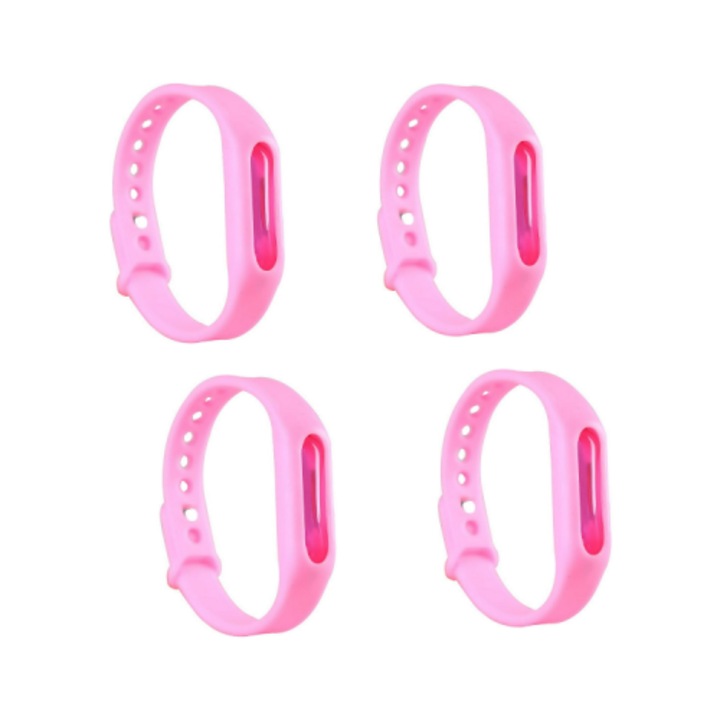 Set de 4 Bratari Antitantari, Din Silicon, cu Uleiuri Esentiale Extrase din Plante Naturale, Roz, MaffStuff®