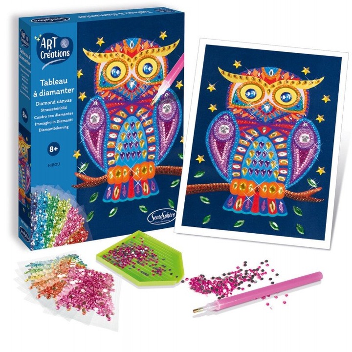 Set creativ, SentoSphere, Bufnita, A, 8+ ani, Fiolet, Albastru, Unisex, Bufnita